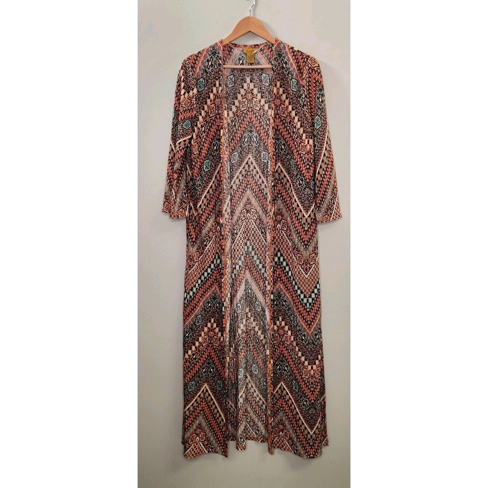 Wrangler Womens Large Western Aztec Kimono Duster Multicolor Cardigan Festival